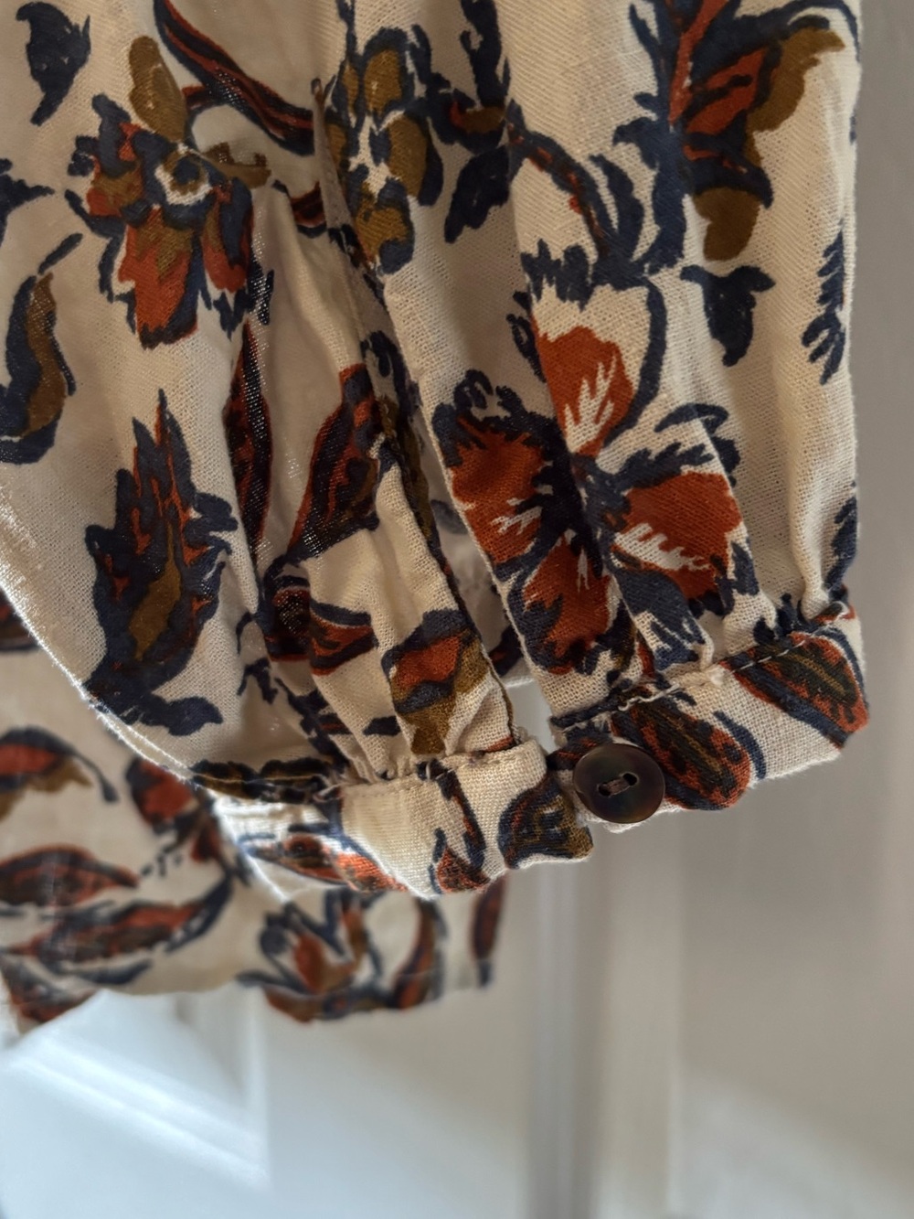 Faherty Ivory Floral V-Neck Blouse with Brown and Rust Accents - Picture 8 of 9